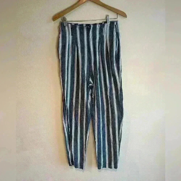 Abercrombie & Fitch High Wasted Paper Bag Striped Linen Pants M ankle length - Picture 1 of 6